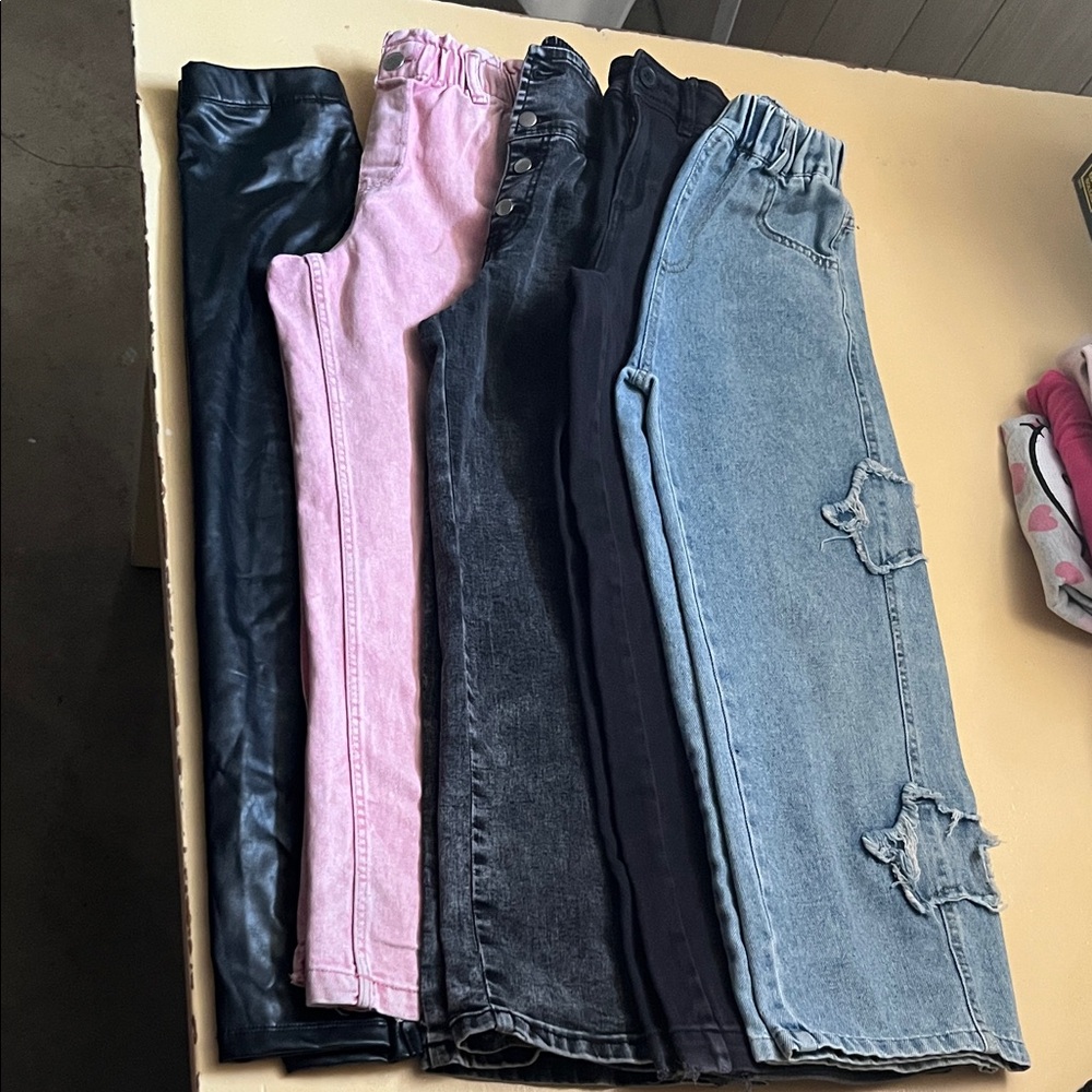 Mixed Girls' Jeans & Leggings Bundle - Pink, Black, Gray, Light Wash